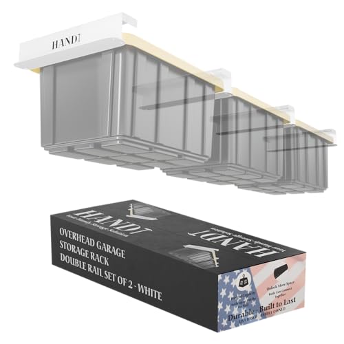 USA Based Overhead Garage Storage Rack, Connectable Heavy Duty Metal Ceiling Rails Garage Storage Organization Shelving System, Hanging Racks Tote Containers, Supports Up To 3 Bins, 2 Sets White - color: White, size: 3 Bins
