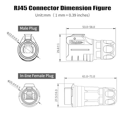 IP68 Waterproof Cat6 RJ45 Ethernet Connector 28-26 AWG - size: Male Plug/Inline Female Plug