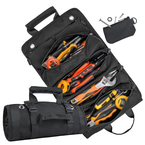 Tool Bag, Tool Bags for Men, Heavy Duty Tool Organizer, Portable Roll Up Tool Bag Gifts For Him, Mechanic, Electrician and Hobbyist, Car Tool Roll Organizer - Black - color: Black