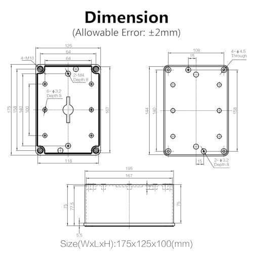 LeMotech Junction Box IP67 Waterproof Dustproof ABS Plastic Project Box for Electrical Outdoor Enclosure Gray 6.9 x 4.9 x 3.9 inch (175 x 125 x 100 mm) - size: 6.9" x 4.9" x 3.9" (1pc)