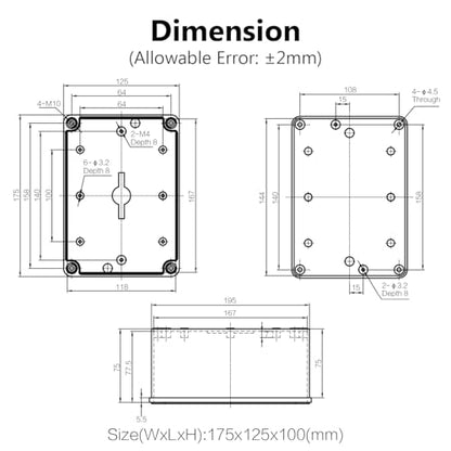 LeMotech Junction Box IP67 Waterproof Dustproof ABS Plastic Project Box for Electrical Outdoor Enclosure Gray 6.9 x 4.9 x 3.9 inch (175 x 125 x 100 mm) - size: 6.9" x 4.9" x 3.9" (1pc)