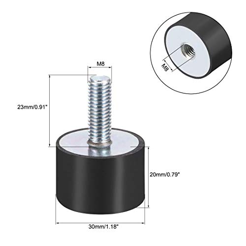 uxcell M8 Male Female Rubber Mounts, Shock Absorber, for Motor Generator Compressor Garage Reverse Osmosis Pump Impact Air Generator Car Bobbins, D30mmxH20mm 4pcs - size: M8*23 D30*H20