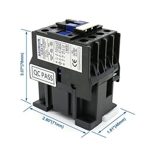 Baomain 3-Pole AC Contactor CJX2-1801 220VAC Coil, 3NO+1NC Auxiliary, 660V 3-Phase, DIN Rail Mount,for Motor Starters, Pumps, and Industrial Control Panels - style: AC 220V