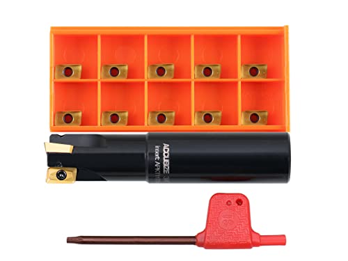 Accusize Industrial Tools 3/4" 90° Square Shoulder Indexable End Mill w/ 10 add'l APKT11T308 Inserts, 3/4" Shank, 3-1/2" OAL, 0.433" ap, 3 Flutes, APKT11T308, Carbide Inserts, 0056-0917+0056-1130 - size: 3/4" Cut, 3/4" Shk, 3 Fl, w/ 10 add'l inserts
