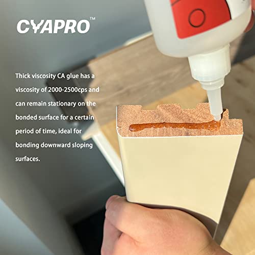 Heavy Duty Cyanoacrylate (CA) Super Glue by CYAPRO, Thick CA Adhesive 4 oz, 2500 CPS Viscosity Cyanoacrylate Adhesive for Woodworking, Hobby, General Repairs, Car, Shoe - color: 4 ounce