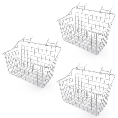 Pegboard Baskets With Hooks, 3 Pack Peg Board Wall Organizer Set (White) - color: White
