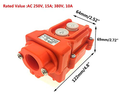 Rainproof Hoist Controller Up-Down Push Button Switch Station Pendant Crane Control AC 250V/15A,380V/10A - size: COB-31 Up + Down