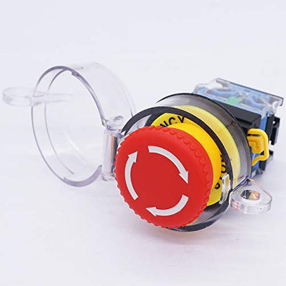 TWTADE / 22mm 1 NC 1 NO Red Mushroom Latching Action Emergency Stop with Cover Push Button Switch 10A 440V Add Protection Cover LA38A-11ZS-Z - color: Red with Protective Cover, size: 1NO 1NC