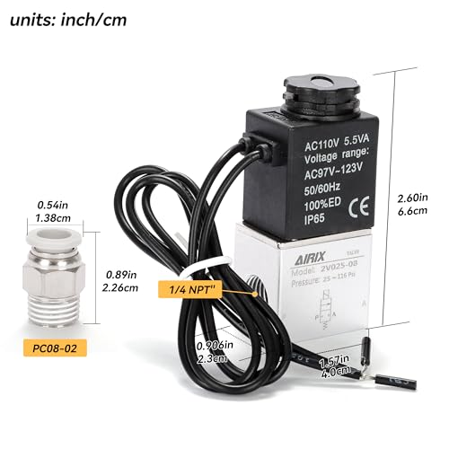 1/4" NPT Solenoid Valve 2V025-08, 2-Way Normally Closed, AC 110V - size: NPT1/4″/AC110/Out of line, style: 2-Way Solenoid Valve
