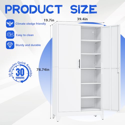 GAIOUS 79" Tall Metal Storage Cabinet with Lock,2 Door Steel Bookcase White - color: White, size: 19.7"D x 39.4"W x 78.7"H B