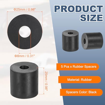 uxcell 5Pcs Rubber Spacers, 25mm OD, 8mm ID, 25mm Thick Black Round Anti Vibration Rubber Pads Isolation Bushings Washer for Home Cars Boat(0.98"OD x 0.31" ID x 0.98" Thick) - size: 25mm OD x 8mm ID x 25mm Thick