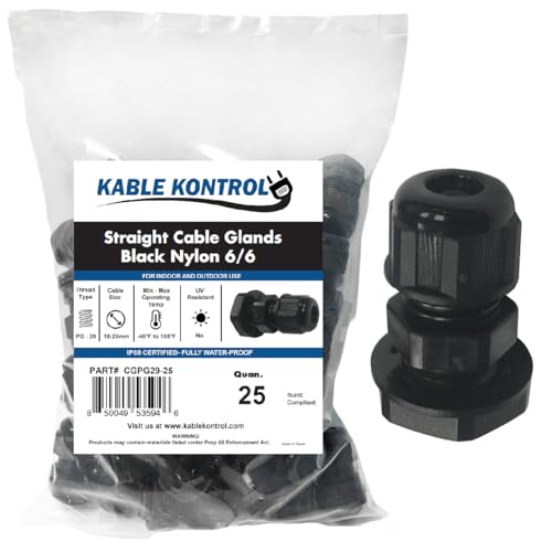 Kable Kontrol Nylon Cable Glands For 18-25mm Cable Size Straight Gland 29 PG 25 Pcs Cord Grips, Strain Relief, Waterproof Joint Wire Protectors for Industrial Use, Flame Retardant, RoHS Compliant - size: 18-25mm - PG 29 - 25 Pcs
