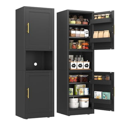 67" Freestanding Metal Pantry Cabinet, Tall Kitchen Food Storage Cupboard - color: Black, size: 15.75"D x 19.68"W x 67"H
