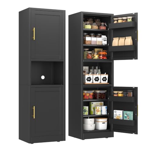 67" Freestanding Metal Pantry Cabinet, Tall Kitchen Food Storage Cupboard - color: Black, size: 15.75"D x 19.68"W x 67"H