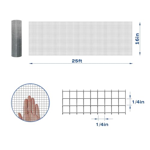 23GA Galvanized After Welding Hardware Cloth 16 in x 25 ft - 1/4 x1/4 inch Mesh - size: 16"x25'-1/4"x1/4" 23GA Galvanized