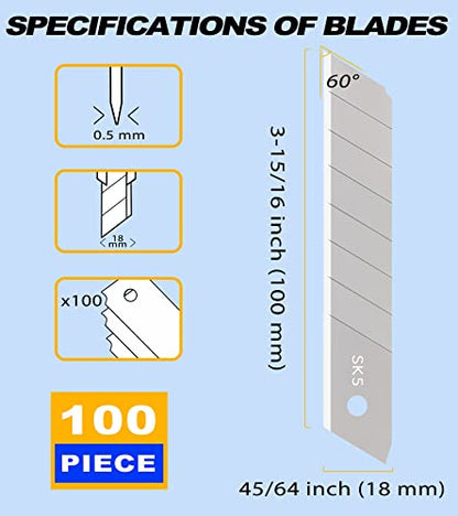 DOWELL 18mm Snap Off Blade SK5, Box Cutter Blades, 100 Pcs