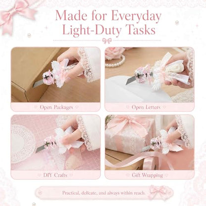 Cute Box Opener Cutter, Package Opener, Small Plastic Box Cutter Retractable, Snap off Utility Paper Exacto Knife, Kawaii Desk Office Home Aesthetic Accessories Essentials, Stationery Craft Supplies - color: White