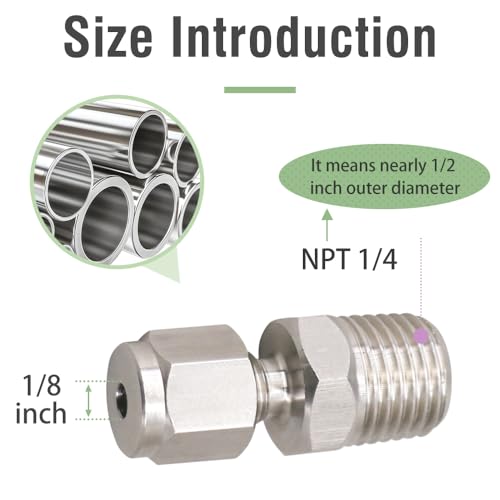 1/4 Compression Fitting, Stainless Steel 304 Tube Fittings,2 Pcs - size: NPT 1/4-1/8" O.D. 2 pcs