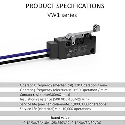 Hinge Roller Lever Waterproof Momentary Push Button Micro Limit Switch with Line 1NO Snap Action Mini Switches 2 Pins 1 Pc for Arduino, Appliance and Electronic Equipment - color: Hinge Roller Lever 2 Pin