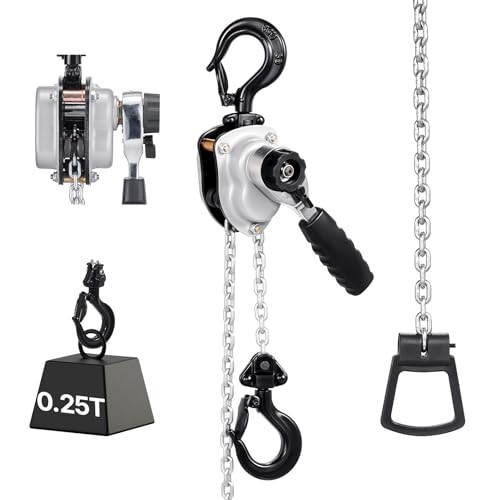 VEVOR Manual Lever Chain Hoist, 1/4T 550LBS Capacity Heavy Duty Come Along, 5FT Lift G80 Alloy Steel Chain with Dual Pawl Mechanical Brake,360°Rotating Hooks, for Warehouse Construction Garage