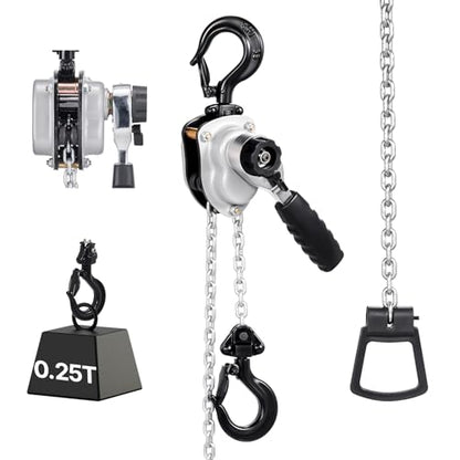 VEVOR Manual Lever Chain Hoist, 1/4T 550LBS Capacity Heavy Duty Come Along, 5FT Lift G80 Alloy Steel Chain with Dual Pawl Mechanical Brake,360°Rotating Hooks, for Warehouse Construction Garage