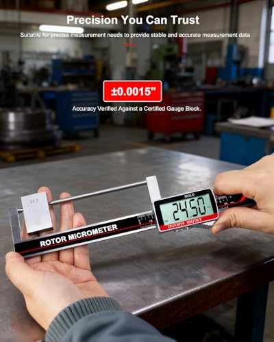 Brake Rotor Gauge, Rechargeable Digital Caliper 3.25-Inch ±0.03mm Accuracy, Stainless Steel Body, Large LCD Display with Hold, mm/inch/F Units, IP54, Measures Discs Without Removing Wheels - size: 3.25"-USB‑C