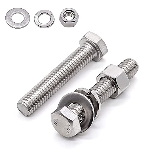 8 Sets Glvaner 5/16-18 x 2-1/4" Stainless Steel Hex Head Screws Bolts, Nuts, Flat & Lock Washers, 18-8 (304) Stainless Steel, Full Thread, Coarse Thread - size: 5/16-18 x 2-1/4"