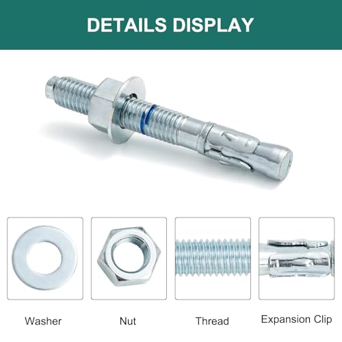 5/8" x 6" Concrete Anchors (25 Pack) 5/8 inch Wedge Anchors Bolts Zinc Plated - size: 5/8"x6"