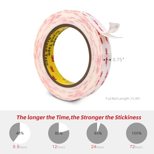 3M Double Sided Mounting Tape 3/4''x15.4Ft, White 4950 Heavy Duty - color: White, size: 0.75" x 15.4Ft