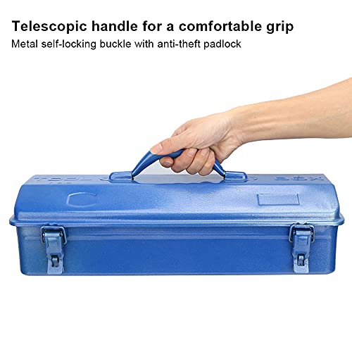 Thickened Metal Tool Box, Portable Empty Toolbox with Handle, Self Locking Buckle, Multifunction Heavy Duty Trunk Tool Storage Organizer for Home, Garage, Workshop (37 * 16 * 11 (350))