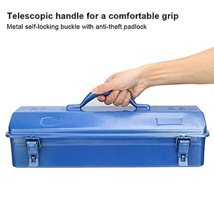 Thickened Metal Tool Box, Portable Empty Toolbox with Handle, Self Locking Buckle, Multifunction Heavy Duty Trunk Tool Storage Organizer for Home, Garage, Workshop (37 * 16 * 11 (350))