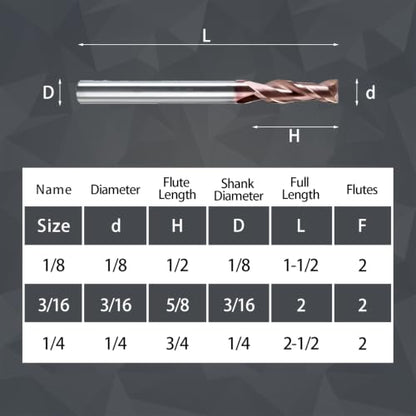 1/8" 2 Flute Carbide Square End Mill TiSiN Coated 5Pcs - size: 1/8 in