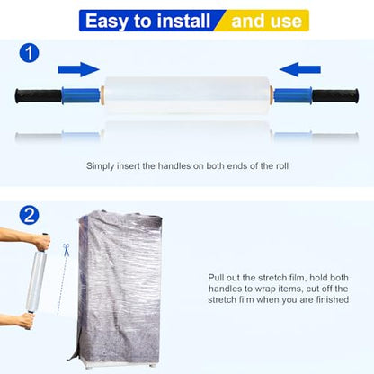 Stretch Film, RAZCC Stretch Wrap Industrial Strength, Shrink Wrap for Pallet Wrap, Heavy Duty Clear Plastic Wrap with Handles, Moving Wrapping Plastic Roll, 15" x 1000 Ft Per Roll, 60 Gauge, 3 Pack - size: 3 Rolls