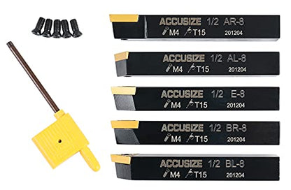 Accusize Industrial Tools 1/2'' 5 Pc Indexable Turning Tool Set, 2380-5082 - size: 1/2 in