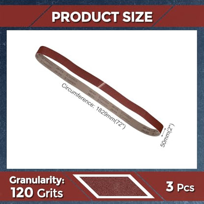 3 Pcs Sanding Belts 2 x 72 Inch 120 Grit Aluminum Oxide Abrasive Sandpaper for Belt Sander Metal Grinding Wood Working Weld Rust Removal - size: 2 x 72 Inch(120 Grits)