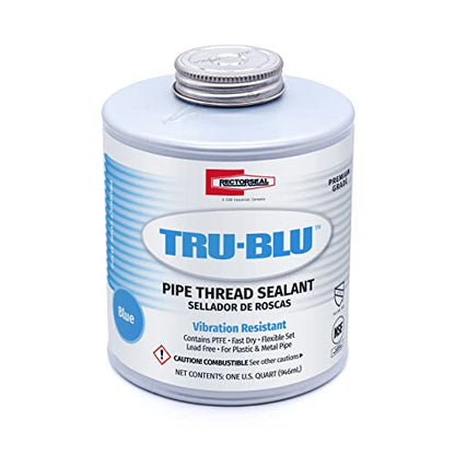 RectorSeal Tru-Blu 31300 Pipe Thread Sealant, Fast-Dry, Flexible Set Thread Sealant Designed for High Vibration Environments, PTFE Enriched, Plumbing, 1 Quart