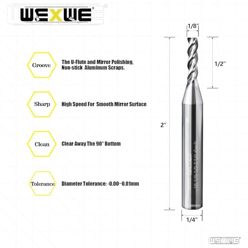 Tools High Finishing Carbide End Mill for Aluminum or Copper Cutting, U-Type Design Square Milling Cutter, 3 Flute Mill Bits Sets 1/2 Shank (1/8-2" 2PCS) - size: 1/8"DIA -1/2"FL - 2"OL 1/4Shank 2PCS