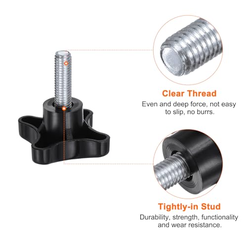 HARFINGTON 2pcs Star Knobs M10 x 30mm Male Thread Plastic 4-Star Stud Knob Hand Tightening Clamping Screw Replacement Threaded Handle, Black - size: M10 x 30mm