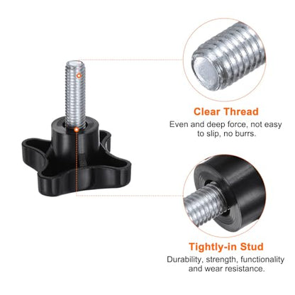 HARFINGTON 2pcs Star Knobs M10 x 30mm Male Thread Plastic 4-Star Stud Knob Hand Tightening Clamping Screw Replacement Threaded Handle, Black - size: M10 x 30mm