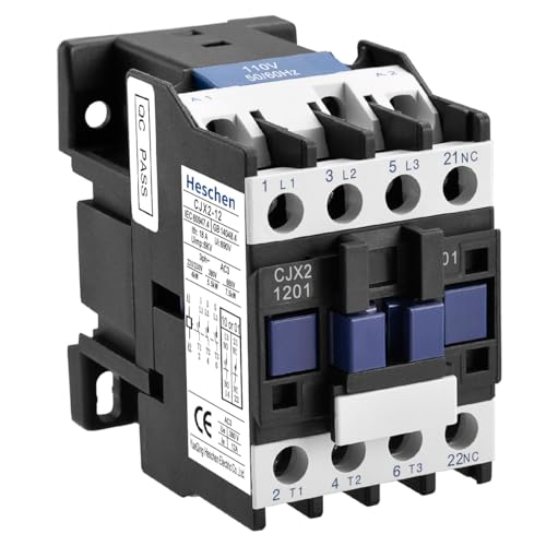 Heschen AC Contactor, 110V 50/60Hz Coil, 12A (AC-3), 3NO+1NC Aux, 3P - color: 110V Coil, size: 12A (1NC Normally Closed)