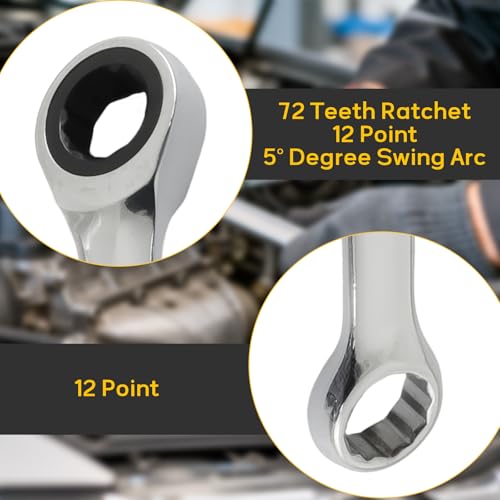 14mm Ratcheting Wrench 2 Pcs 72-Tooth 12-Point Chrome Plated - size: 14mm