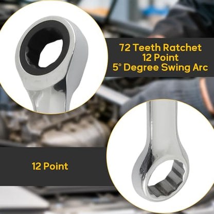 14mm Ratcheting Wrench 2 Pcs 72-Tooth 12-Point Chrome Plated - size: 14mm