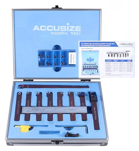Accusize 1/2 in Shank Indexable Carbide Turning Tool Set, 3988-0012 - size: 9 Pcs, 10 Extra Inserts, for Aluminum