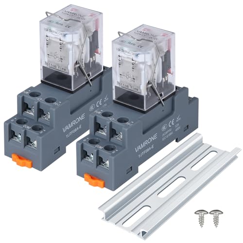2PCS Electromagnetic Power Relay, 8-Pin 10A 12 DC Relay Coil with Socket Base, LED Indicator, DPDT 2NO 2NC - MY2NJ 2PCS [Applicable for DIN Rail System] - color: 8 Pin, size: DC 12V