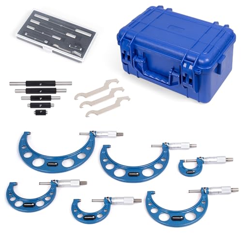 6 Pcs Outside Micrometer Set, Professional Precision Machinist Tool, 0-1"/1-2"/2-3"/3-4"/4-5"/5-6" Measuring Range, 0.0001" Graduation, Professional Accuracy for Metalworking & Engineering - size: 6-piece Set (0-1"/1-2"/2-3"/3-4"/4-5"/5-6" Range)