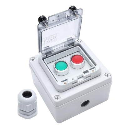 Button Box Green +Red Momentary Push Button Switch with Protective Cover IP67 Outdoor Waterproof Anti-misoperation Switch Button Switch Station Box