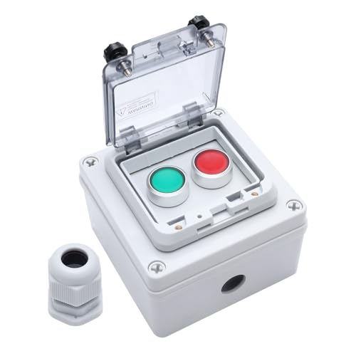 Button Box Green +Red Momentary Push Button Switch with Protective Cover IP67 Outdoor Waterproof Anti-misoperation Switch Button Switch Station Box