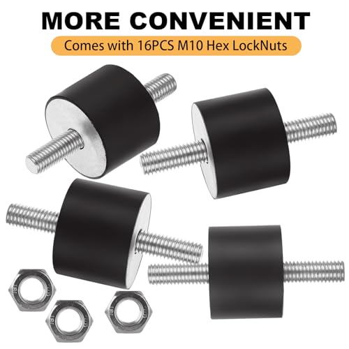 ABuff 8 Pack M10 Rubber Isolator Mounts Double Studs Shock Absorber Anti Vibration Isolator Mounts, 40x30mm Cylindrical Vibration Generator Isolation Mount for Air Compressors Garage Motor Engines