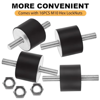 ABuff 8 Pack M10 Rubber Isolator Mounts Double Studs Shock Absorber Anti Vibration Isolator Mounts, 40x30mm Cylindrical Vibration Generator Isolation Mount for Air Compressors Garage Motor Engines