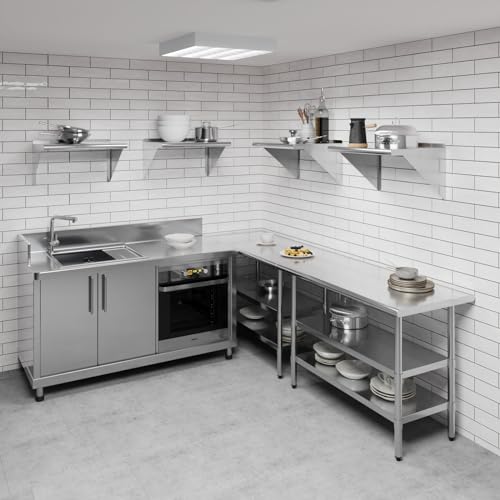 AmGood 18 in. Deep x 24 in. Wide Stainless Steel Wall Mount Shelf with Backsplash - Microwave, Pressure Washer & Air Compressor | NSF 18-Gauge 430, Holds 295 lbs | Bullnose Edge, Brackets Included - size: 24 in. x 18 in.